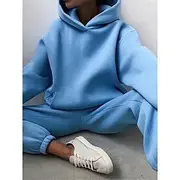 Women's Fashion Streetwear Daily Hoodie Sweatpants Long Sleeve Hooded Plain Casual Daily Black White Blue Fall Regular Fit