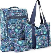 [Sakroots] On the Go 4 Piece Travel Bundle, Includes 21" Rolling Suitcase, Packable Large Tote, Medium & Small Pouches, Royal Blue Seascape, 14.5IN x 9.5IN x 21.5IN, Modern