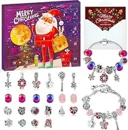 SUPER YIICOO Christmas Advent Calendar 2023 for Girls, Xmas Countdown Calendar, 24 Days Christmas Bracelet Gift Set, DIY Bracelet Making Kit for Women Kids with 22 Charm Beads, 2 Bracelets (Purple)