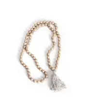 [Willow & Silk] Mango Wood Beaded Tassel Garland in Whitewash