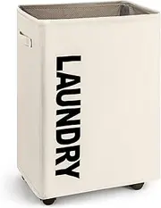 [Rieeyrslza] Large Laundry Hamper with Wheels 63L Oxford Cloth Rolling Laundry Basket Collapsible Dirty Clothes Basket Multipurpose Freestanding Foldable Laundry Organizer with Handle (Beige)