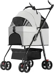 2 in 1 Folding Dog Stroller, Pet Stroller for Small Medium Dogs Cats Portable Pet Cart Dog Pram with Removable(Grey)