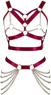 [BANSSGOTH] Full Body Harness Bra for Women Garter Belts Lingerie cage Set Chest Strap Stretch Fabric Festival Rave Body Chain