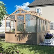 [MUPATER] 8' x 14' Wooden Greenhouse for Outdoor, Heavy Duty Green House with Ventilated Window and Lockable Door, Walk-in Greenhouse for Outside Garden Backyard, Patio, Lawn