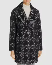 $1583 Elie Tahari Women Black Houndstooth Double Breasted Pea Coat Jacket Size M