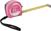 Apollo Tools Measuring Tape, 25 Foot Tape Measure with Retractable Blade, Fraction Markings, 1 Inch Nylon Blade, 8 Foot Standout, Lock Button and Belt Clip - Pink Ribbon - Pink - DT5002P