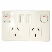 10AMP 240V DOUBLE POLE TWIN SOCKET TWIN USB POWER POINT CARAVAN RV JAYCO PARTS