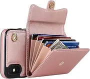 GoshukunTech for iPhone Xs Max Case,Wallet Case Card Holders for iPhone Xs Max,PU Leather Card Slots Case Cover Kickstand Feature with Strap Wrist & Lanyard [Rose Gold]