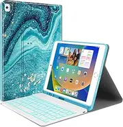 Backlit Keyboard Case for iPad 10.2 9th 8th 7th Generation - Wireless Detachable Keyboard Thin Slim Smart Folio Stand Tablet Cover Case for iPad 10.2 Inch/iPad Air 10.5"(3rd Gen)/iPad Pro 10.5", Blue