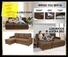 3 Seater Brown Fabric Corner Sofa Pull Out Double Bed + Storage Chaise Lounge