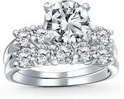 [Bling Jewelry] Personalized Traditional AAA CZ Baguettes Side Stones Square Princess Cut or Round Brilliant Solitaire Anniversary Engagement Wedding Band Ring Set For Women .925 Sterling Silver Customizable