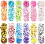 SAVITA 12 Colors Iridescent Glitter Flakes Holographic Nail Sequins Chunky Glitter Irregular Resin Epoxy Paint Art Craft Festival Cosmetic Body Glitter