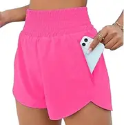 [Livia Pelucio] Women's Athletic Shorts High Waisted Running Shorts Pocket Sporty Short Gym Elastic Workout Shorts