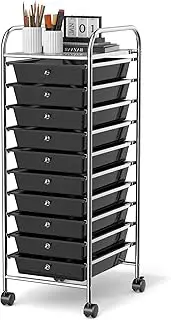 Giantex 10-Drawer Rolling Storage Cart, Utility Tools Scrapbook Paper Organizer Cart w/Wheels, Multipurpose Lightweight Storage Trolley Drawer, for School, Office, Home, Beauty Salon