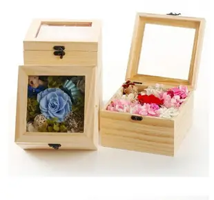瑪姬現貨木盒 乾燥花DIY擺飾實木盒子玻璃罩配件包裝盒