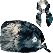 [YTYVAGT] Scrub Caps Women,Scrub Hats Suitable for Women,Animal Wolf Head Art Colorful Pattern