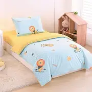 ZZRSSSLC Lion Cotton Crib Bedding Set for Bed Decoration, 3 Pieces Sweet Animal Printed Nursery Bedding Set Including Fitted Sheet, Quilt Cover, Pillow Case