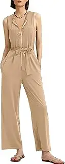 [CHERFLY] Jumpsuits for Women 2025 Summer Sleeveless Loose Overalls Zipper Up Wide Long Leg with Pockets One Piece Outfits