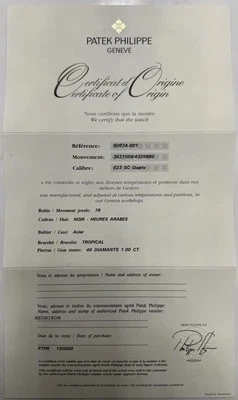 Patek Philippe Authentic Watch Certificate Of Origin Warranty 5067 A SS Aquanaut