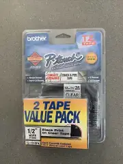 Brother TZ-1312PK P-Touch 1/2" 12mm Black on Clear Tape Laminated Label 2 Pack