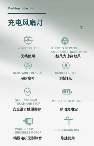 交換禮物！2024新款戶外折疊迷你小吊扇靜音帶燈可充電露營風扇燈太陽能遙控wk22506 全館免運