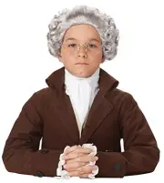 Colonial Peruke Wig Gray Man Fancy Dress Up Halloween Child Costume Accessory