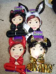 ADULT HALLOWEEN COSTUME ACCESSORY KIT HEADBAND TIE TAIL DEVIL TIGER CAT BUNNY