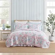 [Laura Ashley] Quilt Set, Super Soft Bedding with Matching Shams, Features Open Sham Closures, Chic Home Decor (Swimtime Coral, King)