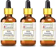 Greenwood Essential Pure Lavender Essential Oil (Lavandula angustifolia) with Glass Dropper 100% Natural Therapeutic Grade Steam Distilled for Personal Care (Pack of Three) 100ml X 3 (10oz)