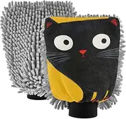 XYMZR Cat Cute Black Yellow Absorbent Microfiber Car Wash Mitt, Funny Cute Anime Scratch Free for Cars Cleaning, Home Cleaning Mitts, 2 Pack, 10.24” L x 7.09” W