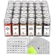 Glass Spice Jars with 806 White Spice Labels, Chalk Marker and Funnel 36