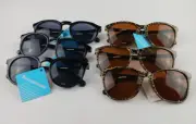 6 PACK FGX SUNGLASSES MIXED LOT 100% UVA/UVB 3 BLACK ROUND 3 LEOPARD PRINT