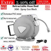 Retractable Hose Reel 30M Garden Water Auto Rewind Brass Black Spray Gun New
