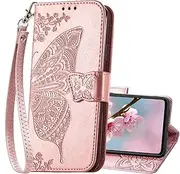 Designed for Samsung Galaxy S20 FE Case Wallet,Butterfly Embossed Women Flip PU Leather Kickstand Credit Card Holder Slots Magnetic Wrist Strap Phone Cover for Samsung S20 FE 5G (Rose Gold)