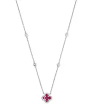 Bloomingdale's Fine Collection Ruby & Diamond Clover Pendant Necklace in 14K White Gold 0.21 tcw