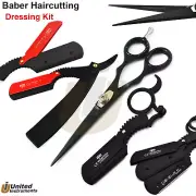 Barber Cutting Scissors Men Beard Shaving Razor Straight Insert Handle W/Blades