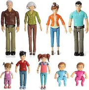 [Beverly Hills] Doll Collection Sweet Li'l Family Set of 9 Action Figure Set- Grandpa, Grandma, Mom, Dad, Sister, Brother, Toddler, Twin Boy & Girl