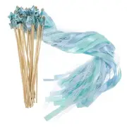 24pcs Ribbon Lace Fairy Wand Silk Stick with Bell, Light Blue/Mint Green