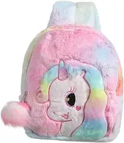 [Minkissy] Adorable Plush Unicorn Backpack Colorful Tie Dye Schoolbag for Lightweight and Durable for School Travel and Birthday