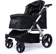 Foldable Travel Stroller Carrier Pet Strollers for Large Dogs 600d Oxford Cloth Aluminum Alloy 4 Wheels Pet Travel Cart for Dogs Cats Up to 60 Kg(Color:Black)
