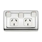 5887 Socket Flat Plate Rocker Double With Switch White Chrome Plated H