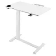 Overbed Table Bed Side Desk with Flip Desktop Wheels & Cup Holder White
