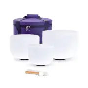 8"B+10"F+12"C 432Hz Set of 3 Quartz Frosted Crystal Singing Bowl Chakra W/Case