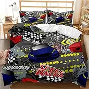 Eveone Toy Construction Vehicle Duvet Cover Single/Double/Queen/King Size Sheets Pillowcase Set Toy Car Funny Cartoon Car Childlike Creative for Kids Boy Girl Bedding 2/3/4PCS (Single-140*210cm-3pcs,1)