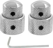 Jiozermi 2 Pcs Guitar Silver Dual Concentric Control Knobs Stacked Knobs with Allen Keys Screws for Electric Guitar Bass