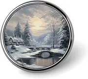 [FZMVSQH] Winter Snow Scene Printed Round Button Pin Badges Metal Pinback Buttons 1 Inch Pins for Hat Shirt Clothing Bags Decoration, Circular, Aluminum