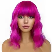 Short Bob Wigs with Bangs for Women Loose Wavy Wig Curly Wavy Shoulder Length Bob Synthetic Cosplay Wig for Girl Colorful Costume Wigs