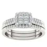 14k White Gold Round Cut 0.75Ct Diamond Bridal Set Ring Size 6 Clarity I2