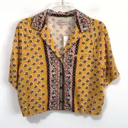Urban Outfitters Top S Noah Cropped Button Front Floral Boho Short Summer NEW