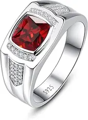 [Yaresul] 8 * 8mm 2.85CT 925 Sterling Silver Mens Gemstone Ring Princess Cut Created Black Onyx|Sapphire|Emerald|Ruby Mens Wedding Band Engagement Ring Pave CZ W/AAA Size 6-13